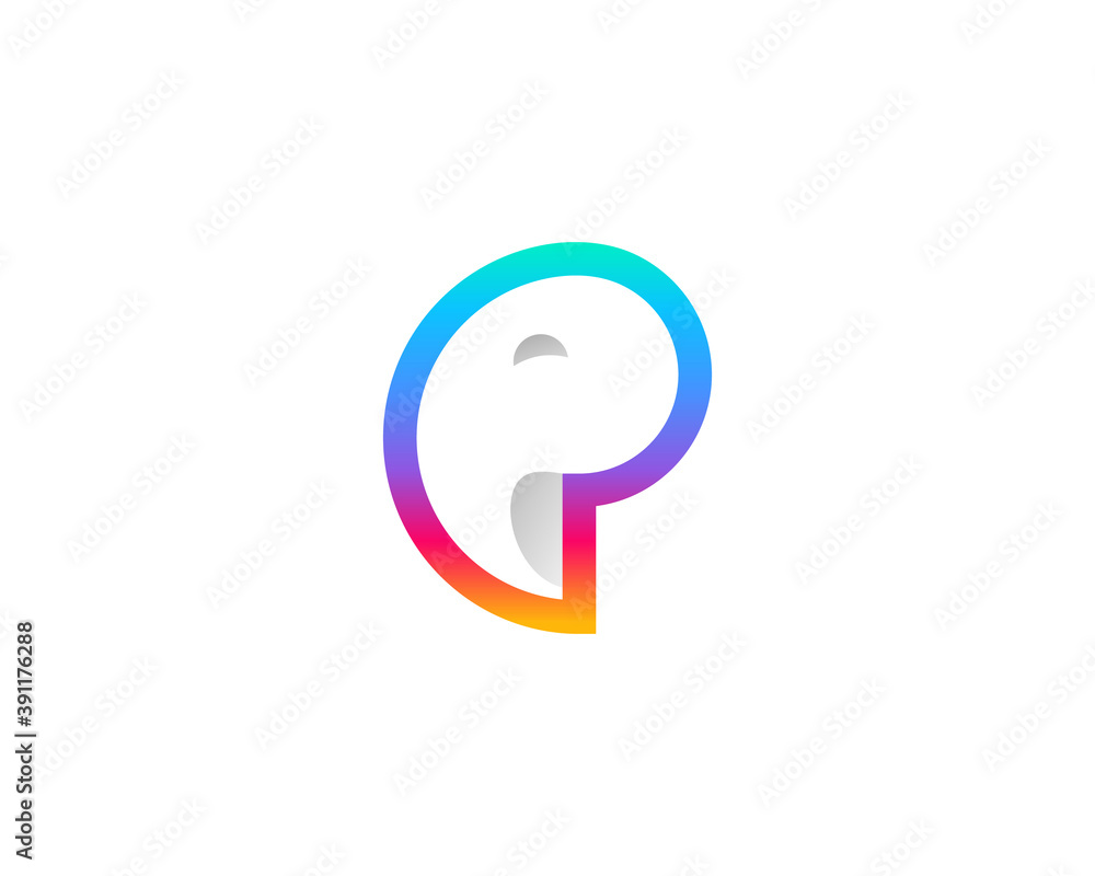 Poster abstract elephant whale fish logo icon design with colorful rainbow contour. creative universal vect