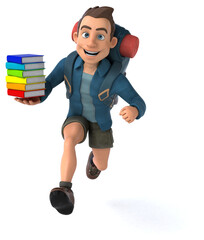 Fun illustration of a 3D cartoon backpacker