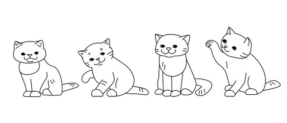 Obraz na płótnie Canvas Set of sitting cats in different poses. Vector outline illustration.