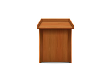 wooden announcement podium in the white studio room