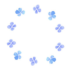 watercolor flower wreath, oval frame with blue flowers, blue flowers on a white background, suitable as a background for greeting cards, wedding invitations.background