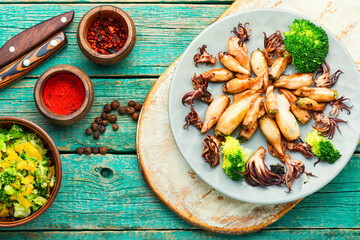 Baked squid with vegetables