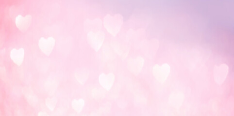 Abstract red heart glitter light bokeh holiday and festive party background banner. Love sentiment and St Valentine's day concept with copy space. Wedding. Defocused gradient