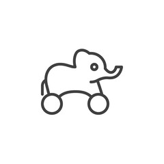 Elephant toy line icon. linear style sign for mobile concept and web design. Elephant with wheels outline vector icon. Symbol, logo illustration. Vector graphics