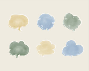 手描きのシンプルな水彩風吹き出し素材のセット