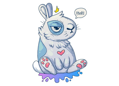 Cute cranky rabbit. Creative cartoon illustration. Picture for print, advertising, applications and T-shirt print.