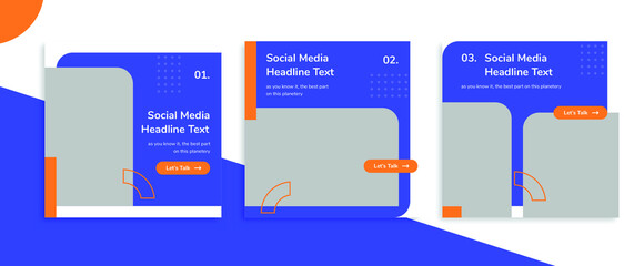 Set of editable square banner templates for Instagram post, Facebook post, for personal profile, artist, trainer, motivator, coach, model, ads, and business. With simple orange and blue color. (1/3)