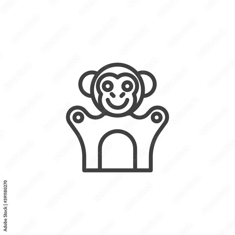 Poster monkey finger puppet line icon. linear style sign for mobile concept and web design. finger toy monk