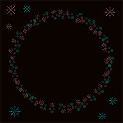 Fototapeta premium frame of multicolored snowflakes, Christmas card on a black background paper snowflakes