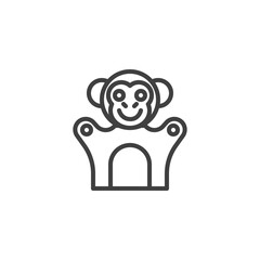 Monkey finger puppet line icon. linear style sign for mobile concept and web design. Finger toy monkey outline vector icon. Symbol, logo illustration. Vector graphics