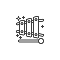 Xylophone toy line icon. linear style sign for mobile concept and web design. The xylophone and mallet outline vector icon. Symbol, logo illustration. Vector graphics
