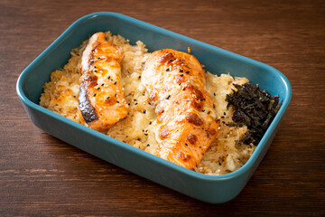 salmon with spicy miso rice bowl
