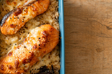 salmon with spicy miso rice bowl