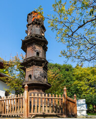 Historic Iron Pagoda on Beigu Mountain, Zhenjiang, Jiangsu, China, built in Tang dynasty in 9th CE...