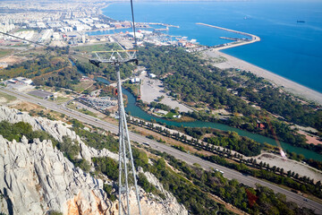 Cable Car in the mountain and blue sea background in sunny day