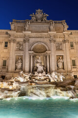 Fototapeta na wymiar Trevi Fountain At Night In Rome, Italy