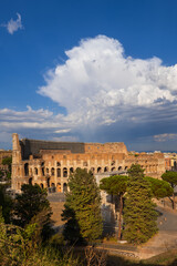 Fototapeta na wymiar Colosseum Amphitheatre At Sunset In Rome, Italy