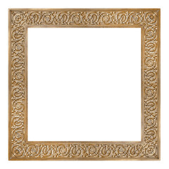 Golden frame for paintings, mirrors or photo isolated on white background. Design element with clipping path