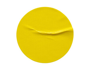 Yellow round paper sticker label isolated on white background