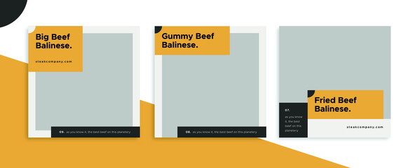 Set of editable square banner templates for Instagram post, Facebook post, for restaurant, eatery, culinary, corporate, advertisement, and business. With simple orange color. (3/3)