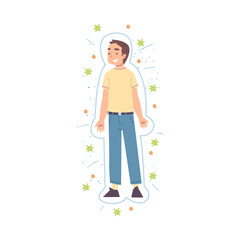 Happy Guy Reflecting Bacterias and Viruses Attack, Strong Immune System Concept Cartoon Style Vector Illustration