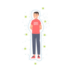 Healthy Guy Protected from Bacterias, Viruses and Germs, Strong Immune System Concept Cartoon Style Vector Illustration