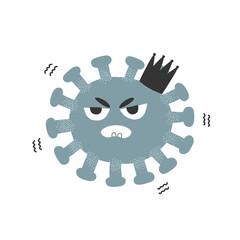 Blue angry corona virus molecule isolated on white background. Vector clipart element.