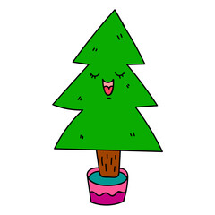 Hand drawn doodle Christmas and Happy New Year tree. Holiday spruce. Vector illustration.