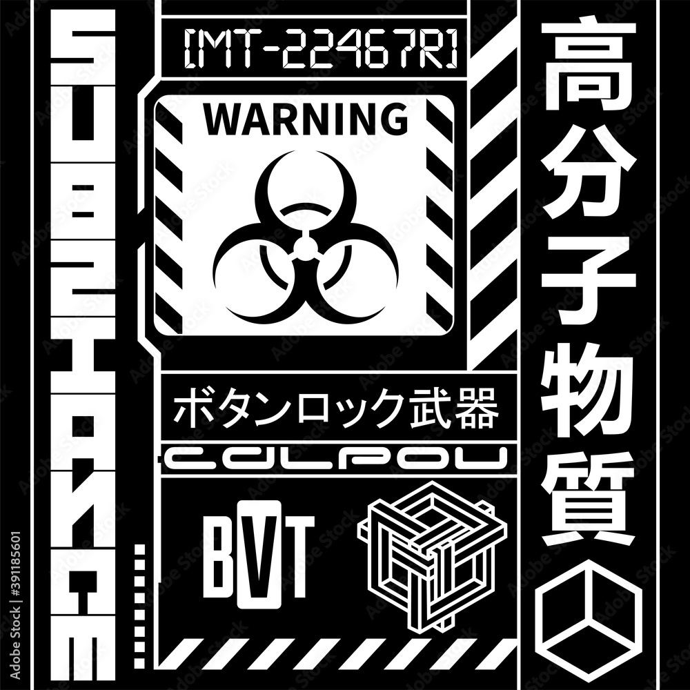 Aufkleber cyberpunk futuristic pattern texture. symbols and text in cyberpunk style for cloth and interface. j