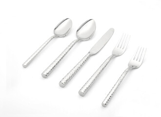 Silverware set with a knife, knife and spoon. White background. 