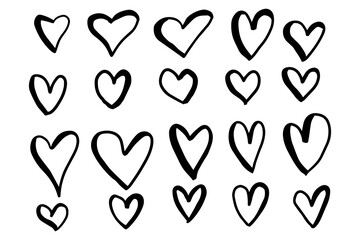 Cute cartoon hand drawn hearts set isolated on white background. Romantic Valentine's day symbols. Vector illustration.