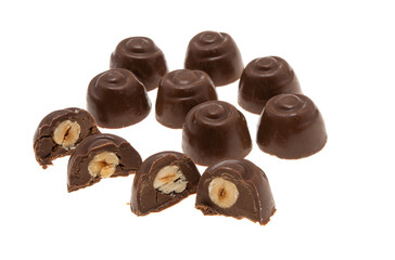 chocolate candies with nuts isolated