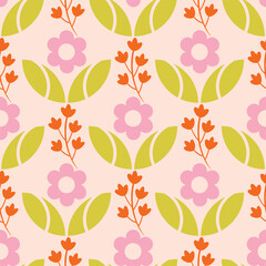 Vector floral half drop folk art seamless pattern background.