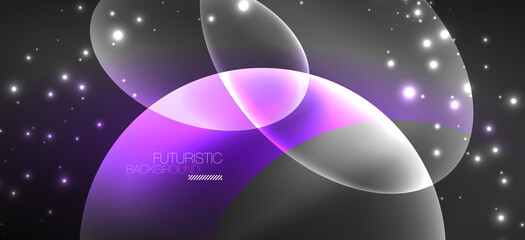 Neon ellipses abstract backgrounds. Shiny bright round shapes glowing in the dark. Vector futuristic illustrations for covers, banners, flyers and posters and other