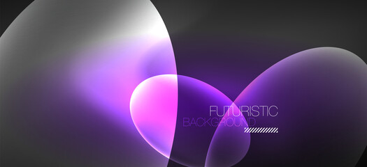 Neon ellipses abstract backgrounds. Shiny bright round shapes glowing in the dark. Vector futuristic illustrations for covers, banners, flyers and posters and other