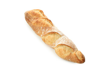 Fresh baked baguette isolated on white background