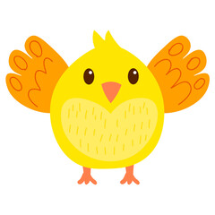 Cute yellow chick in flat style isolated on white background. Little bird. Vector illustration.