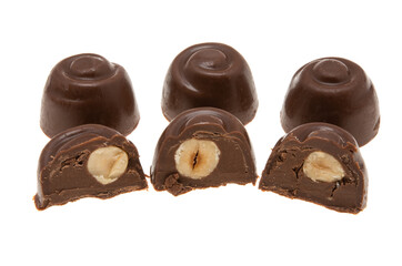 chocolate candies with nuts isolated