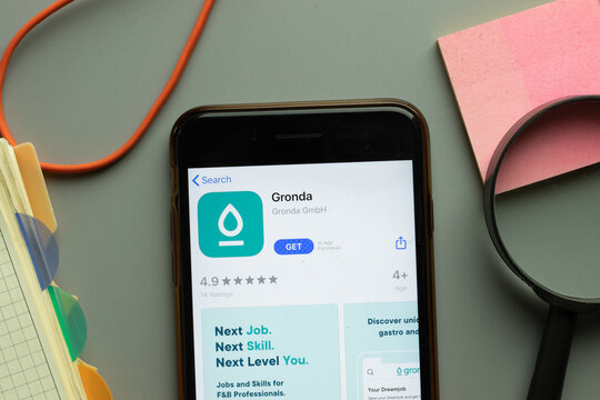 New York, USA - 26 October 2020: Gronda mobile app logo on phone screen close up, Illustrative Editorial
