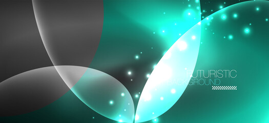 Neon ellipses abstract backgrounds. Shiny bright round shapes glowing in the dark. Vector futuristic illustrations for covers, banners, flyers and posters and other