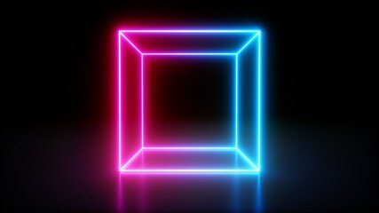 3D rendering Glowing Neon Lights on dark background
