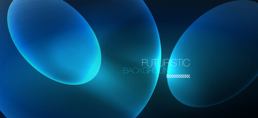 Neon ellipses abstract backgrounds. Shiny bright round shapes glowing in the dark. Vector futuristic illustrations for covers, banners, flyers and posters and other