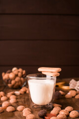 Sinterklaas. A glass of milk and birthday cookies for a traditional Dutch holiday. A treat for St. Nicholas. Copy space. High quality photo