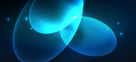 Neon ellipses abstract backgrounds. Shiny bright round shapes glowing in the dark. Vector futuristic illustrations for covers, banners, flyers and posters and other