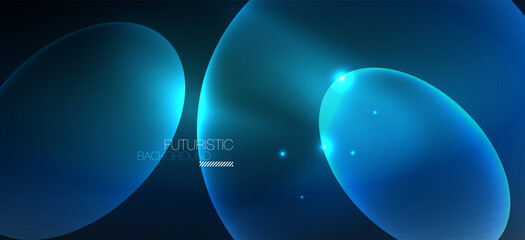 Neon ellipses abstract backgrounds. Shiny bright round shapes glowing in the dark. Vector futuristic illustrations for covers, banners, flyers and posters and other