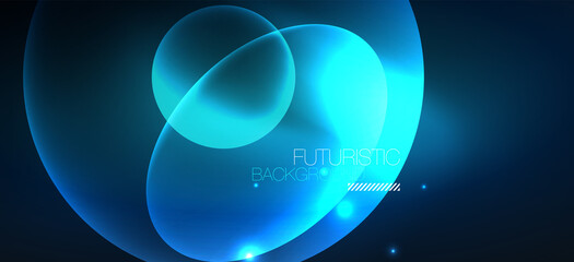 Neon ellipses abstract backgrounds. Shiny bright round shapes glowing in the dark. Vector futuristic illustrations for covers, banners, flyers and posters and other