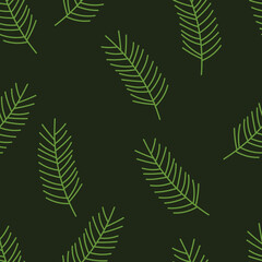 Christmas seamless pattern with pine branches. Cozy winter illustration for fabric, wrapping paper, scrapbooking, textile, banner, poster and other christmas design. Flat style hygge winter pattern.