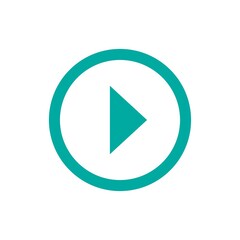 Play icon in blue circle. Film or Media icon flat. button. Blue