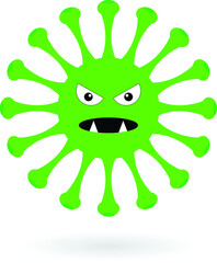 Green covid monster. Cartoon corona virus isolated on the white background.
