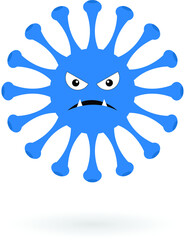 Blue covid monster. Coronavirus cartoon monster isolated on the white background.